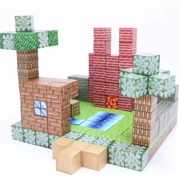 Super World Magnetic Cube – 128 Pcs Building Set for Kids (Minecraft Style)