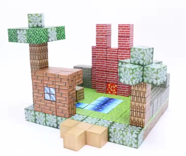 Super World Magnetic Cube – 128 Pcs Building Set for Kids (Minecraft Style)