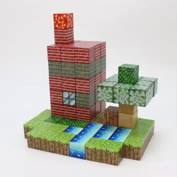 Super World Magnetic Cube – 128 Pcs Building Set for Kids (Minecraft Style)