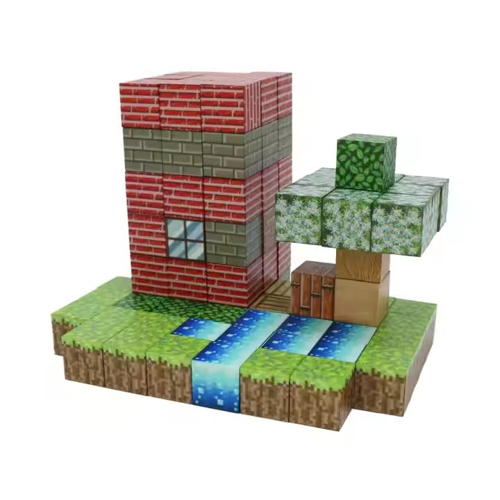 Super World Magnetic Cube – 128 Pcs Building Set for Kids (Minecraft Style)