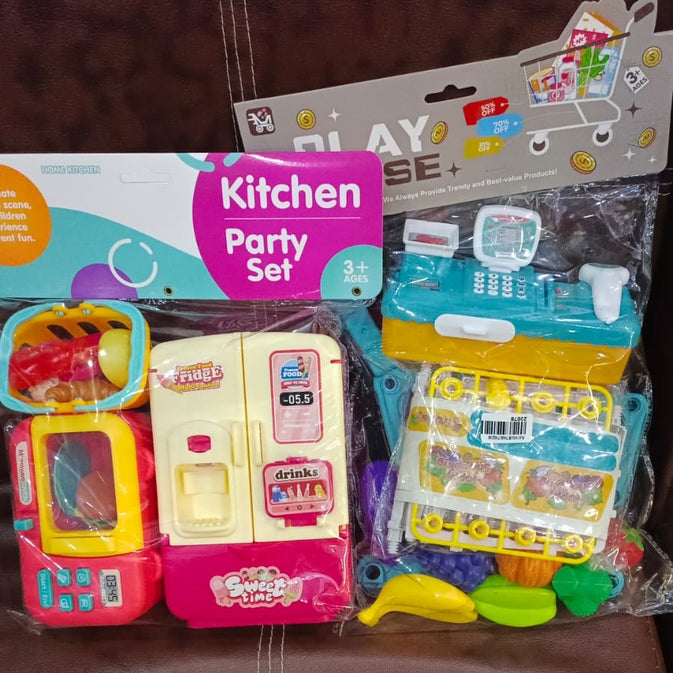 Mini Supermarket & Kitchen Playset Bundle – Fridge, Oven, Shopping Cart & Cash Register
