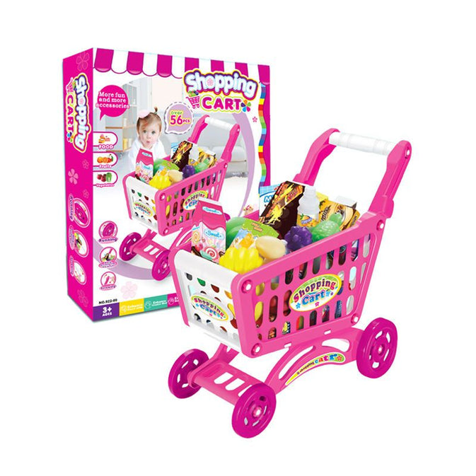 Kids Shopping Cart Playset – 56+ Grocery Items for Pretend Supermarket Fun (3+ Years)
