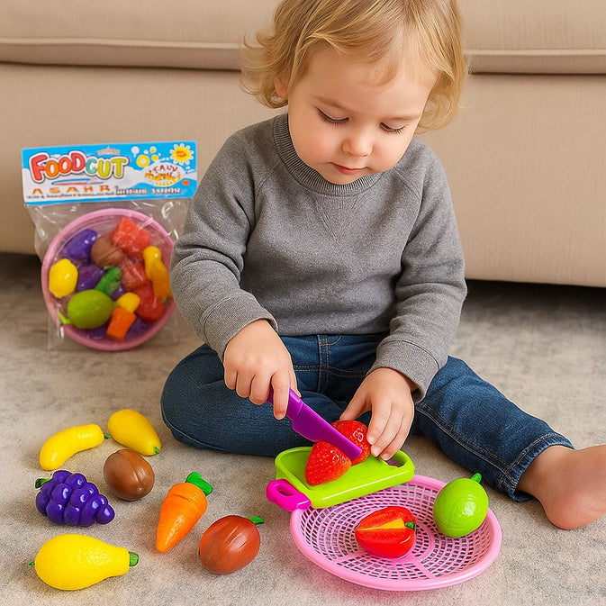 Pretend Food Toy Set – Cutting Fruits Basket & Dessert Play Set for Kids (Ages 3+) (Bundle)
