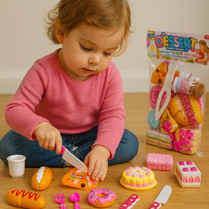 Pretend Food Toy Set – Cutting Fruits Basket & Dessert Play Set for Kids (Ages 3+) (Bundle)