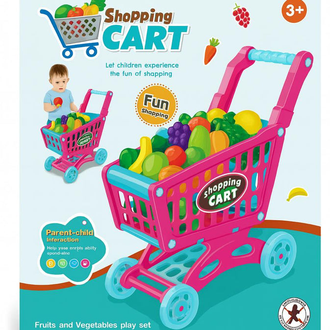 Kids Shopping Cart Playset + Fruit & Veggies Cutting Pack (Bundle)