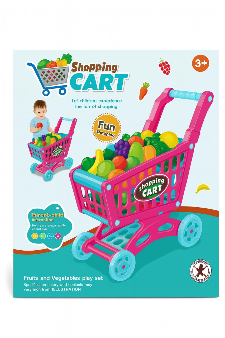 Kids Shopping Cart Playset + Fruit & Veggies Cutting Pack (Bundle)