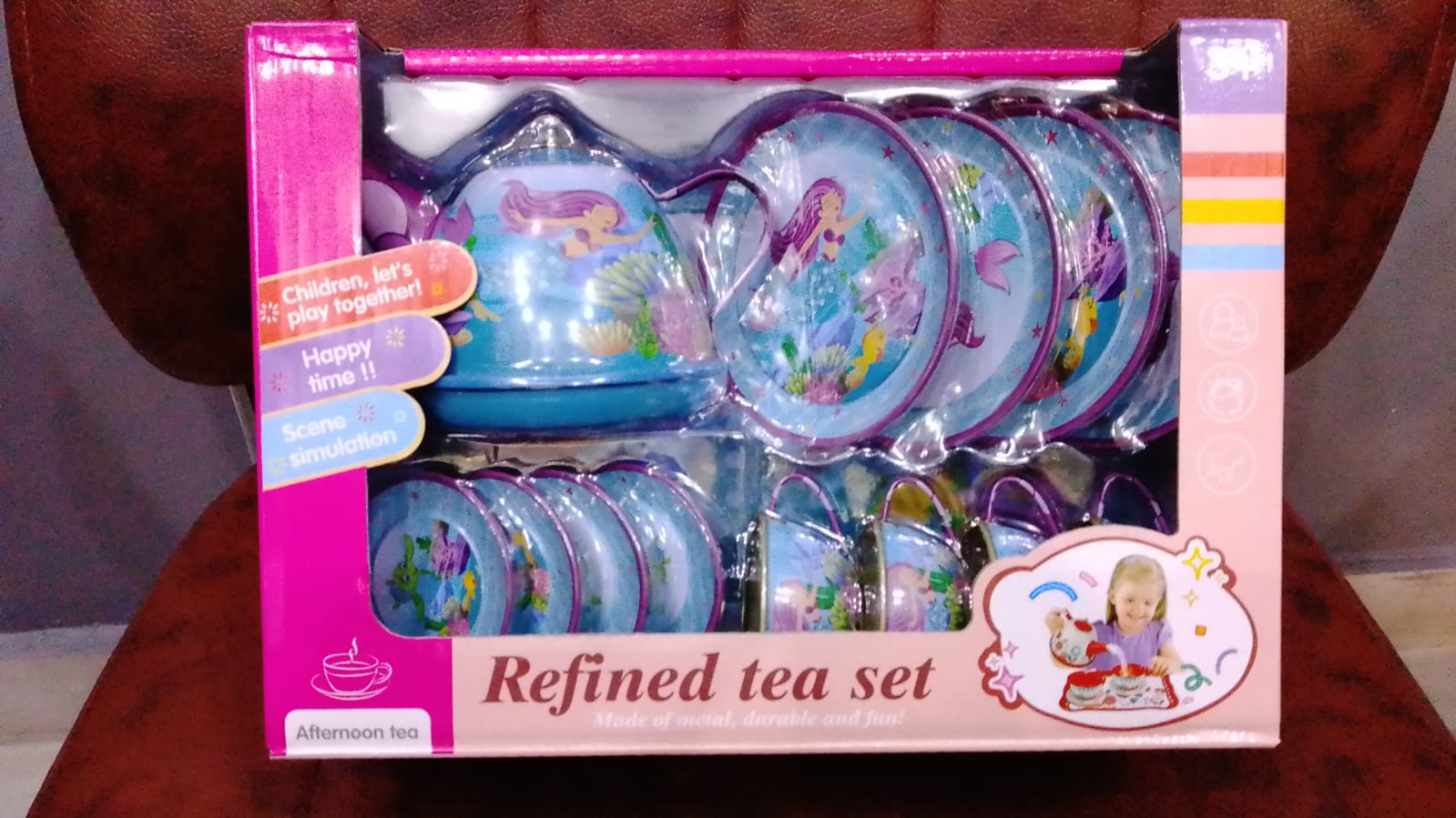 15-Piece Kids Metal Tea Set – Design Pretend Play Toy for Girls Ages 3+
