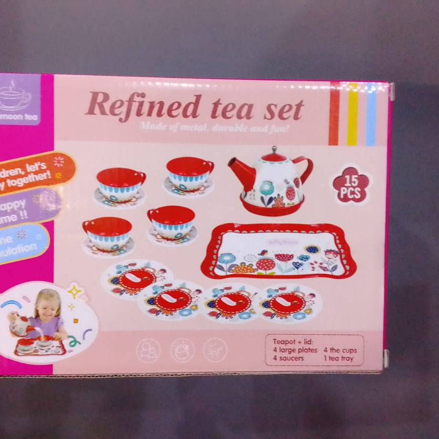 15-Piece Kids Metal Tea Set – Design Pretend Play Toy for Girls Ages 3+