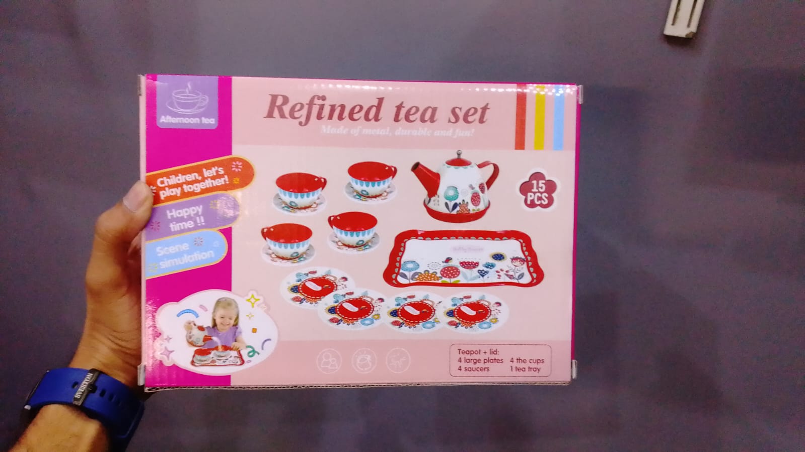 15-Piece Kids Metal Tea Set – Design Pretend Play Toy for Girls Ages 3+