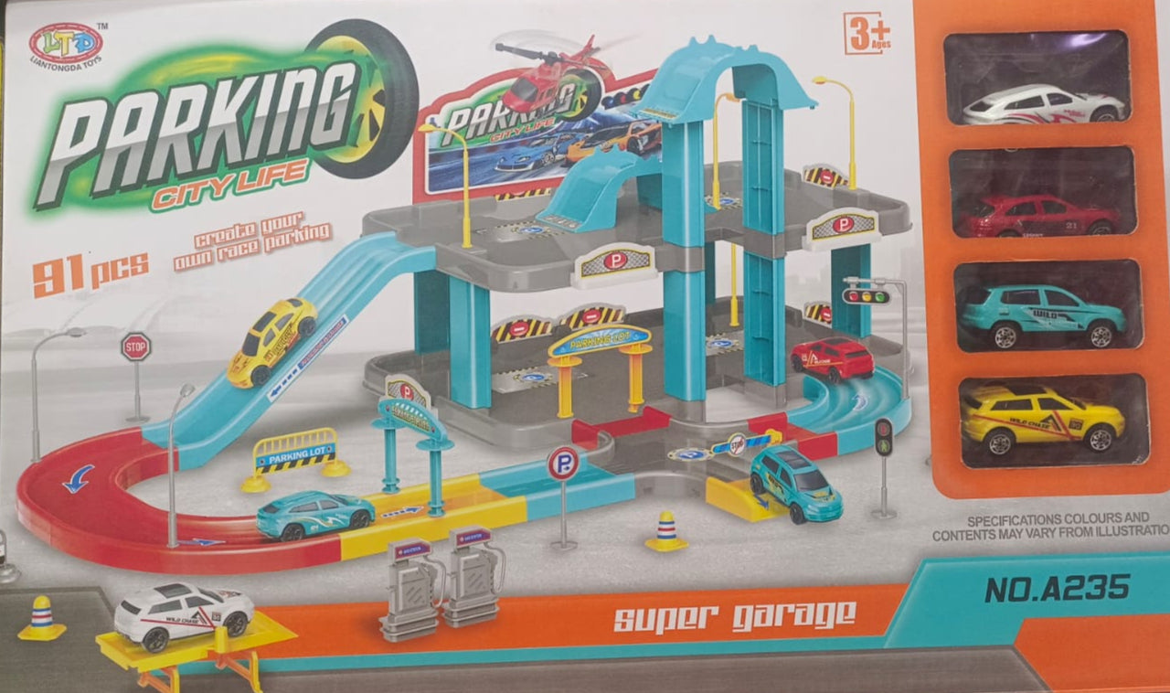Parking City Life Super Garage Playset – 91 PCS with 4 Die-Cast Cars