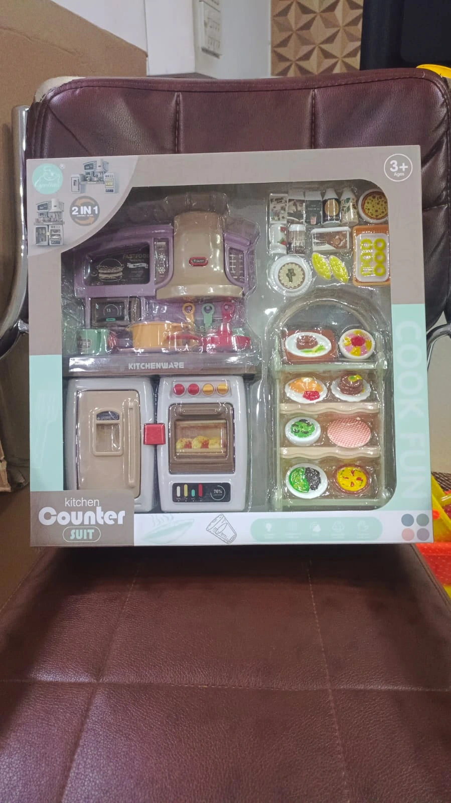 Kids Play Kitchen Set with Oven, Fridge, Dessert Trolley & Accessories
