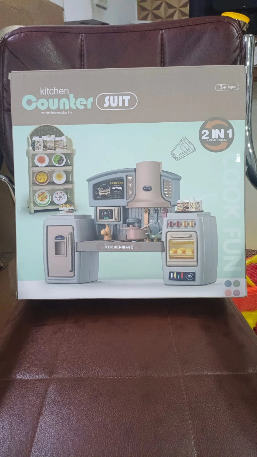 Kids Play Kitchen Set with Oven, Fridge, Dessert Trolley & Accessories