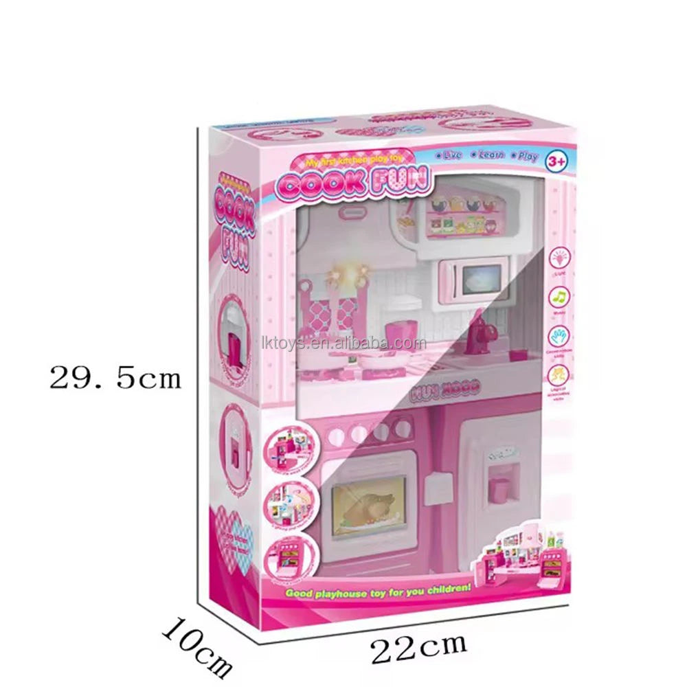 Pink Kids Toy Kitchen set with Lights, Sounds, Fridge & Oven