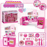 Pink Kids Toy Kitchen Playset with Lights, Sounds, Fridge & Oven – Pretend Cooking Set for Girls