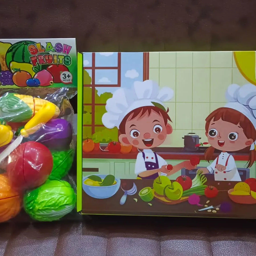 Perfect Kids Kitchen Set + Colorful Fruit & Vegetable Cutting Toy ( Pack 2 )