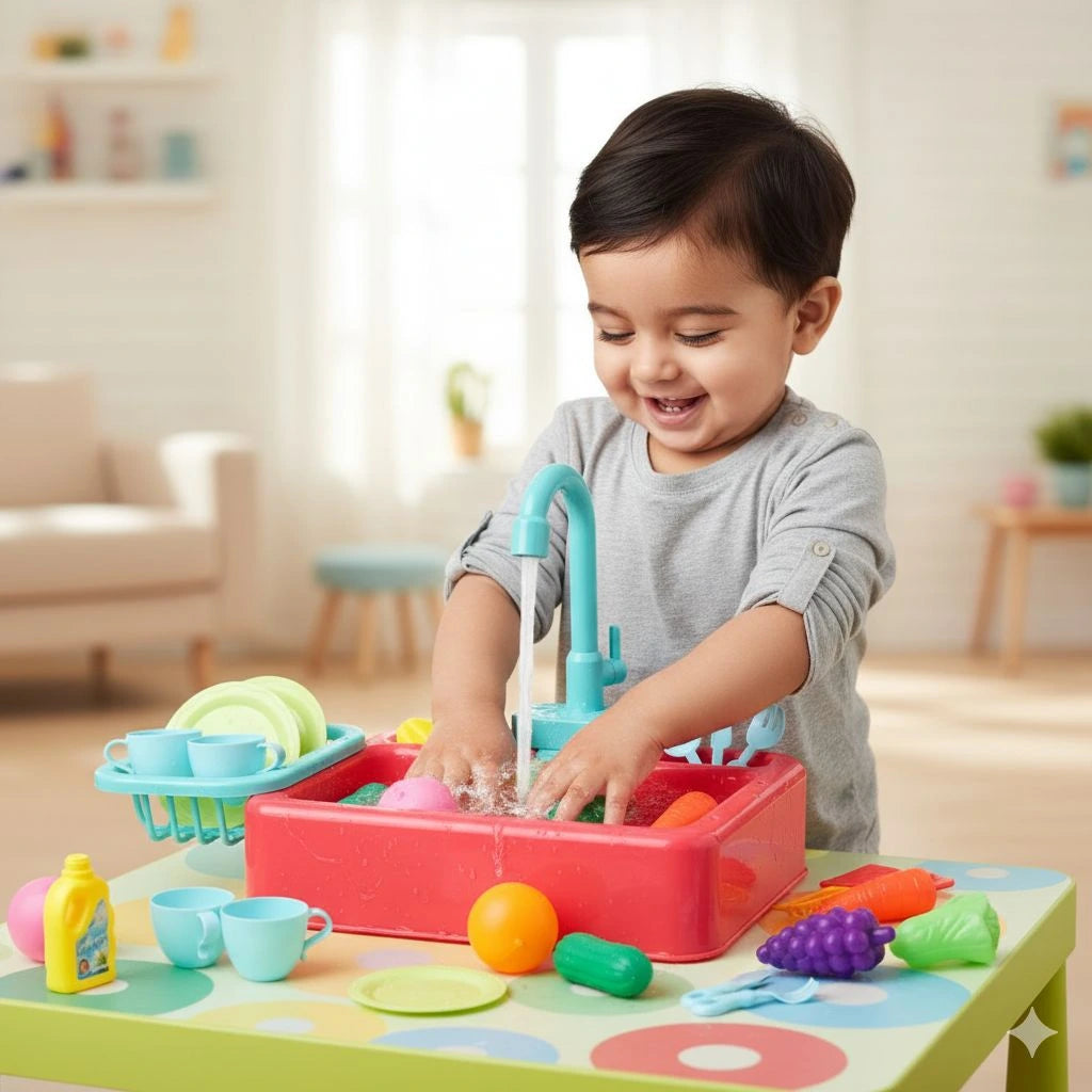 Wash Basin Kitchen Sink Toy With Accessories For Kids