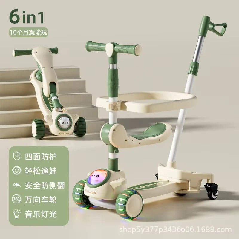 6-in-1 Baby Scooter & Walker with Music Light
