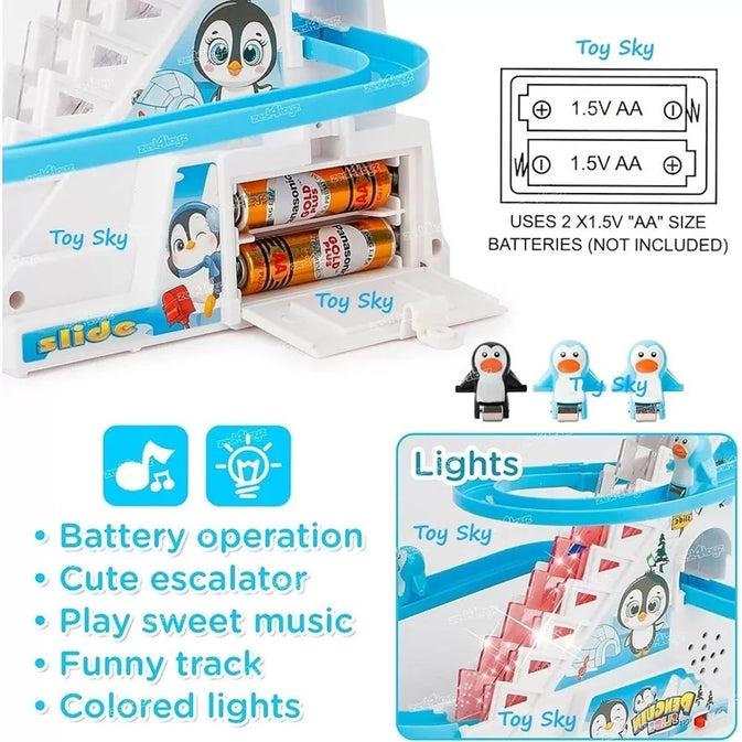 Penguin Slide Track Toy – Climbing Penguin Musical Toy with Lights (3 Penguins)