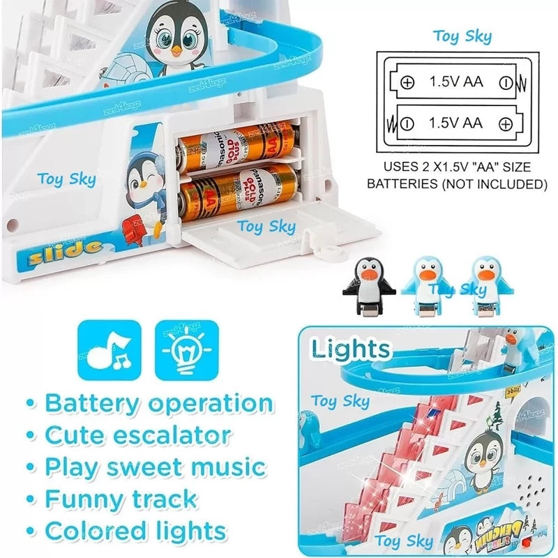 Penguin Slide Track Toy – Climbing Penguin Musical Toy with Lights (3 Penguins)