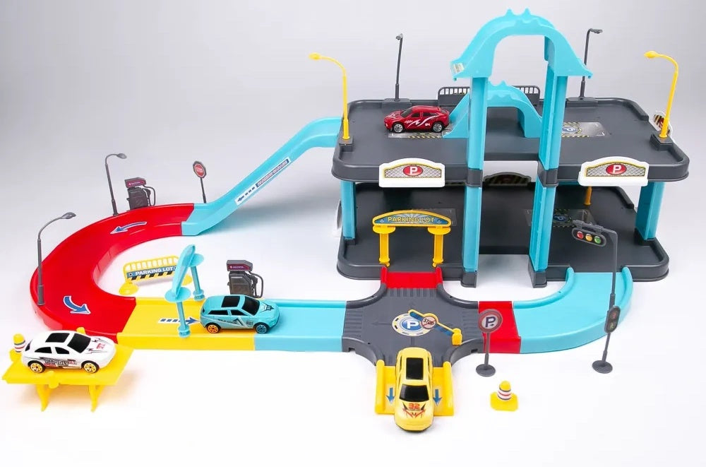 Parking City Life Super Garage Playset – 91 PCS with 4 Die-Cast Cars