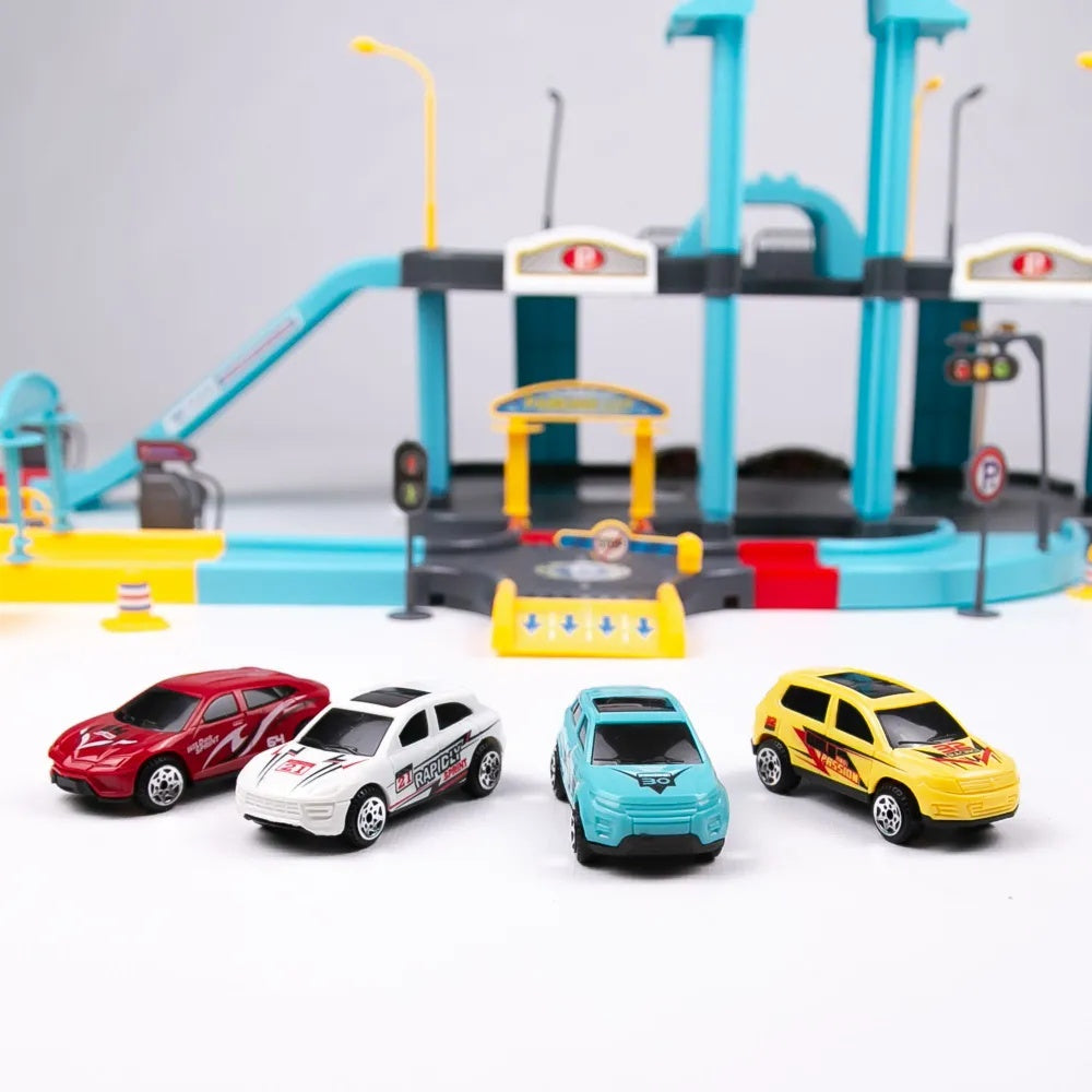 Parking City Life Super Garage Playset – 91 PCS with 4 Die-Cast Cars