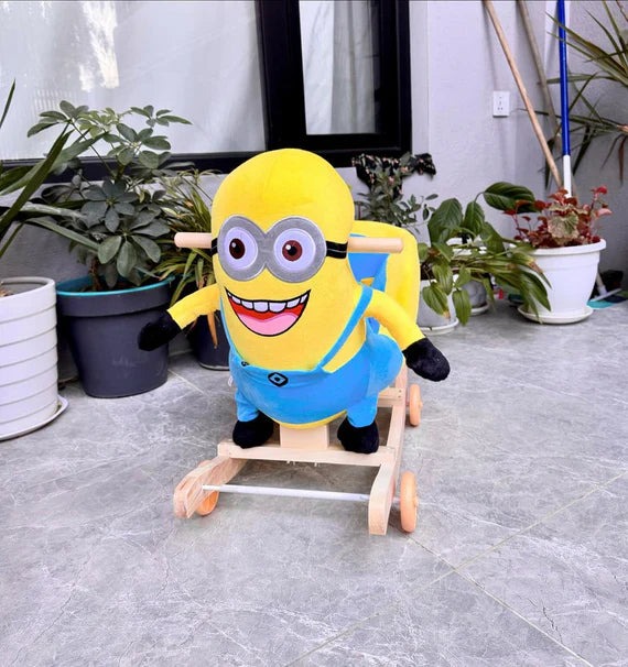 2-in-1 Plush Animal Rocking Chair with Wheels –  Minion (Only For Karachi Customers)