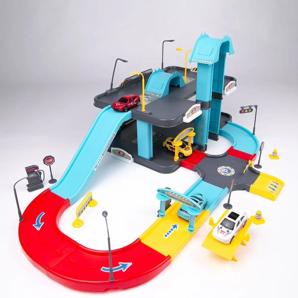 Parking City Life Super Garage Playset – 91 PCS with 4 Die-Cast Cars