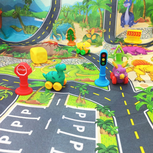 Colorful Dinosaur Toy Sliding Cars with Mat