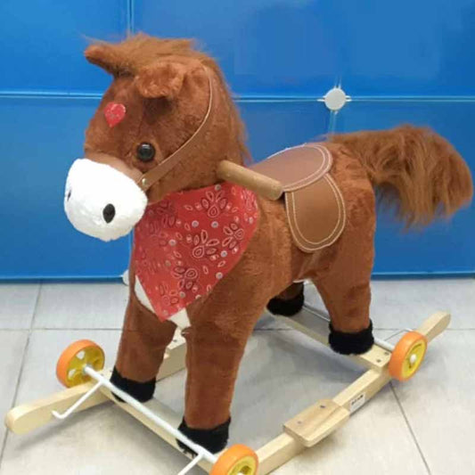 2-in-1 Rocking & Riding Plush Horse Toy – With Sounds & Wheels