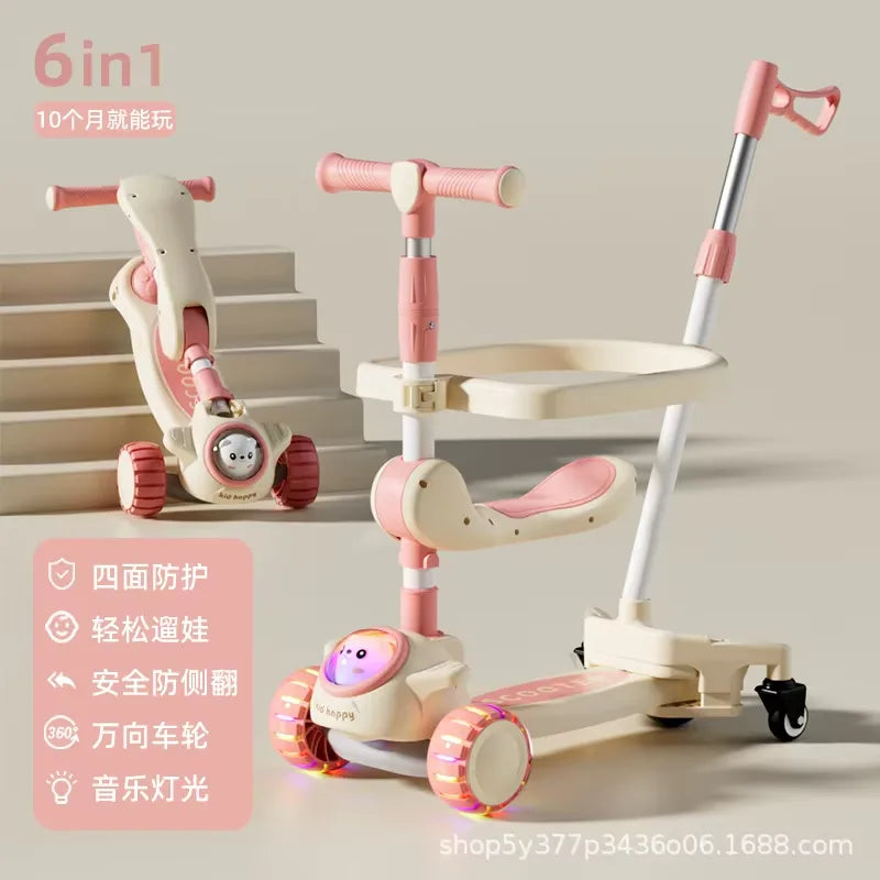 6-in-1 Baby Scooter & Walker with Music Light