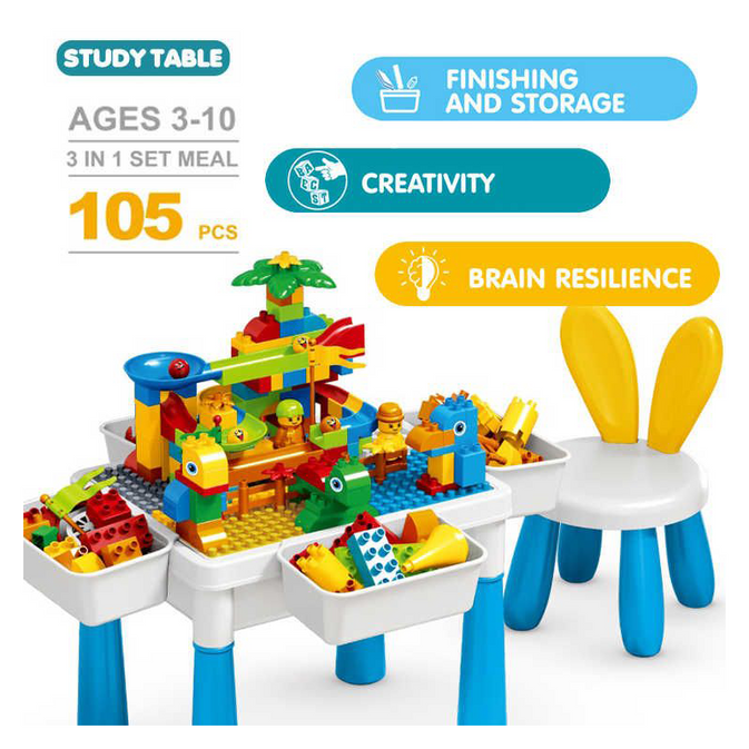 MultiFunction Building Block Table with Chair – 105 Pcs