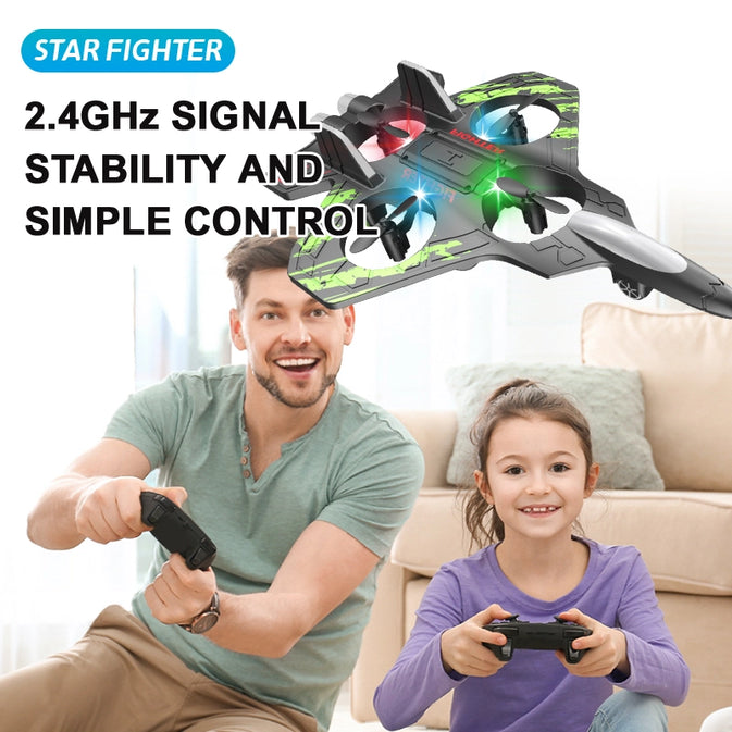 2.4G RC Foam Jet Fighter Plane – 360° Stunt Glider with LED Lights