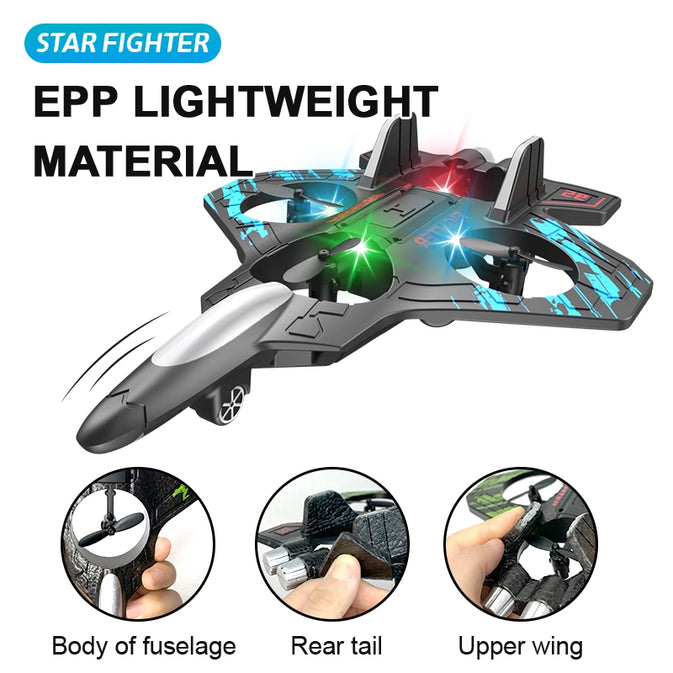 2.4G RC Foam Jet Fighter Plane – 360° Stunt Glider with LED Lights