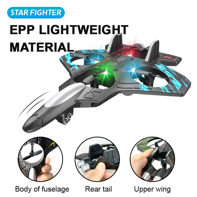 2.4G RC Foam Jet Fighter Plane – 360° Stunt Glider with LED Lights
