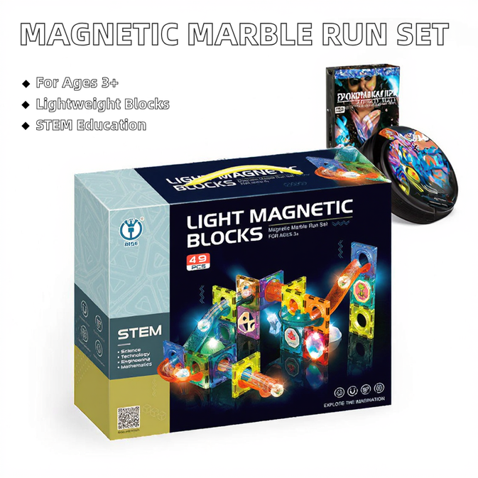 Light Magnetic Blocks – 49-Piece STEM Set with Lights for Kids (Ages 3+)