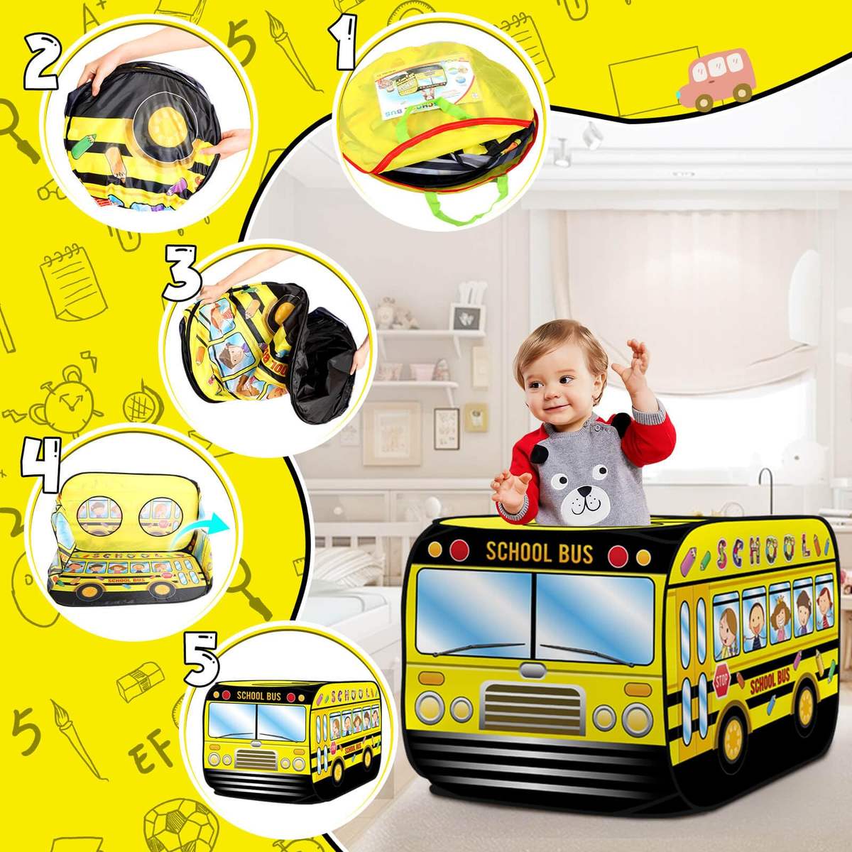 Kids School Bus Play Tent – Fun Indoor Toy for Toddler