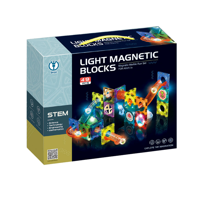 Light Magnetic Blocks – 49-Piece STEM Set with Lights for Kids (Ages 3+)