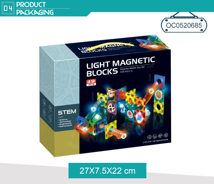 Light Magnetic Blocks – 49-Piece STEM Set with Lights for Kids (Ages 3+)