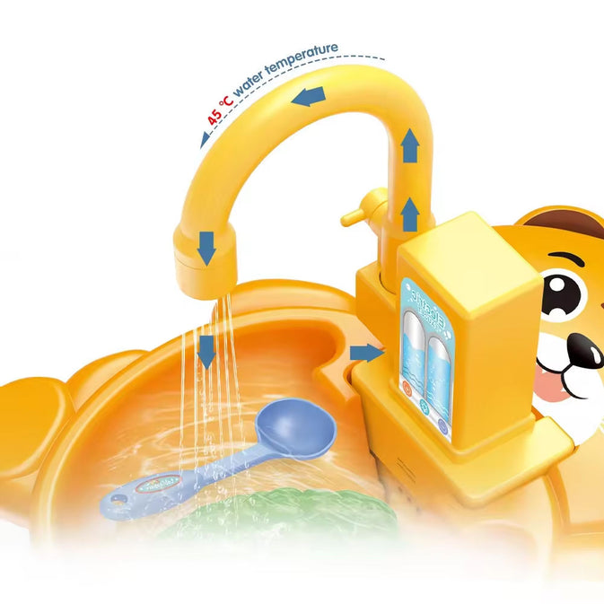 Electric Kitchen Sink Toy – 14-Piece  Playset with Water Circulation for Kids Tiger Design