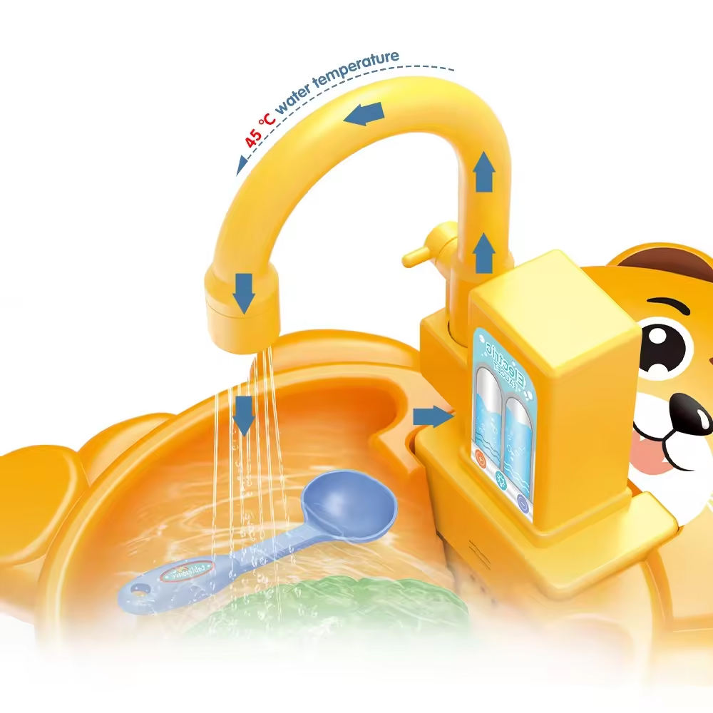 Electric Kitchen Sink Toy – 14-Piece  Playset with Water Circulation for Kids Tiger Design
