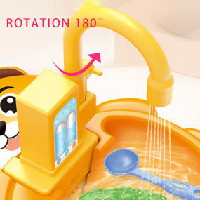 Electric Kitchen Sink Toy – 14-Piece  Playset with Water Circulation for Kids Tiger Design