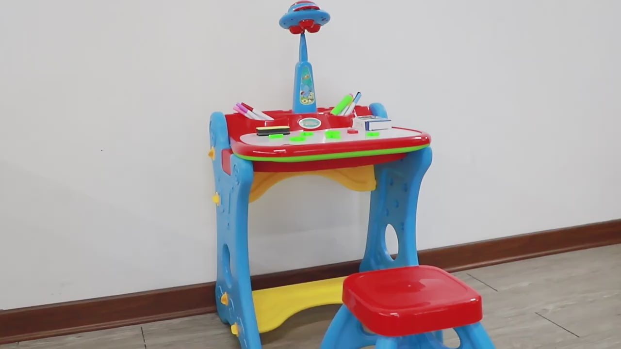 Kids Drawing Projector Desk – Light-Up Art Station with Stool