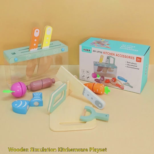 Little Kitchen Accessories – Wooden Pretend Play Cooking Set for Kids