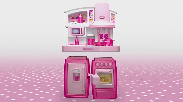 Pink Kids Toy Kitchen set with Lights, Sounds, Fridge & Oven