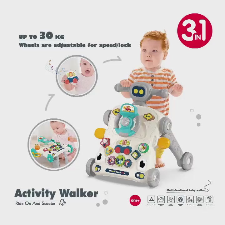 3-in-1 Multifunctional Baby Walker & Activity Center – Musical Steering Toy with Lights & Gears