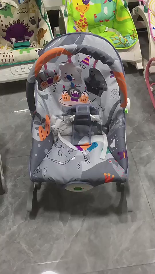 Baby Bouncer Rocker Chair – With Soothing Vibrations, Toy Bar & Safety Belt