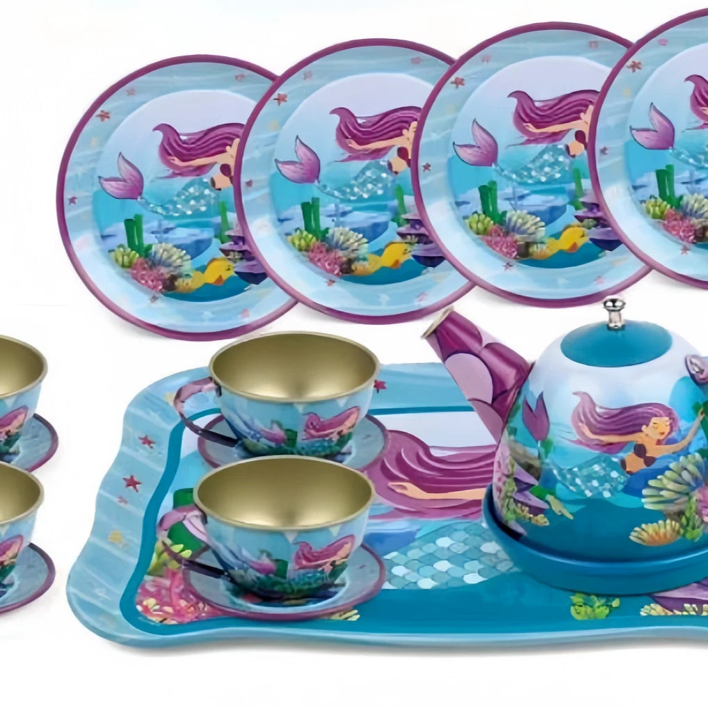 15-Piece Kids Metal Tea Set – Design Pretend Play Toy for Girls Ages 3+
