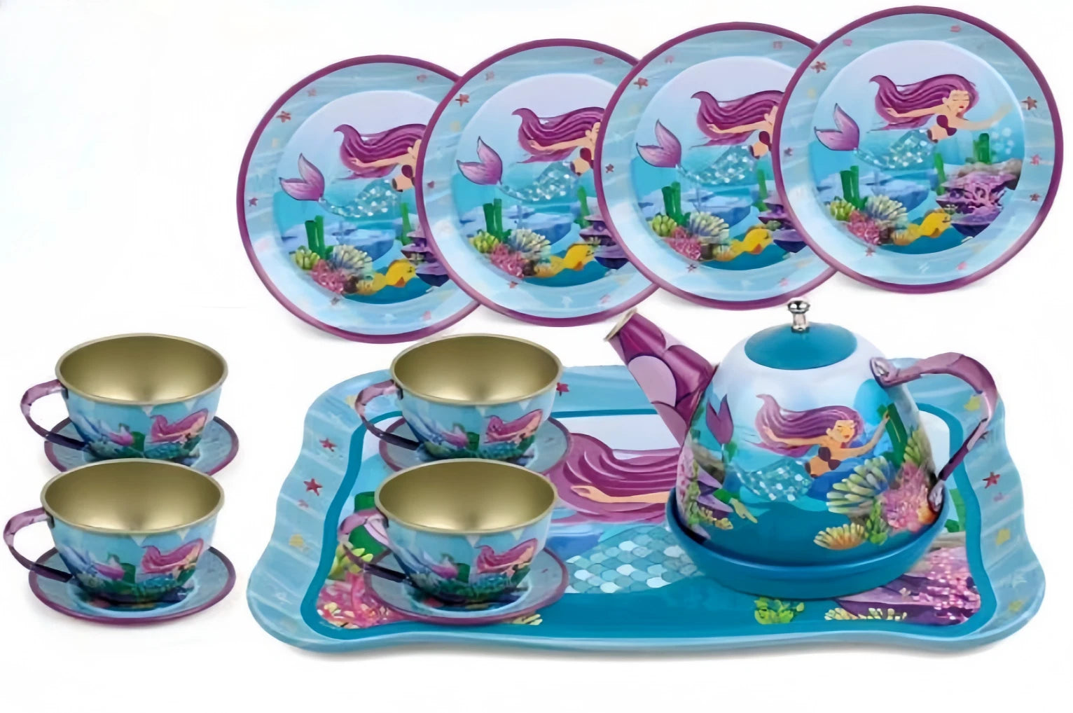 15-Piece Kids Metal Tea Set – Design Pretend Play Toy for Girls Ages 3+