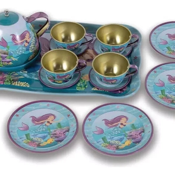 15-Piece Kids Metal Tea Set – Design Pretend Play Toy for Girls Ages 3+