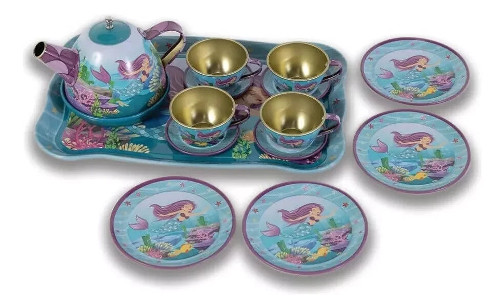 15-Piece Kids Metal Tea Set – Design Pretend Play Toy for Girls Ages 3+